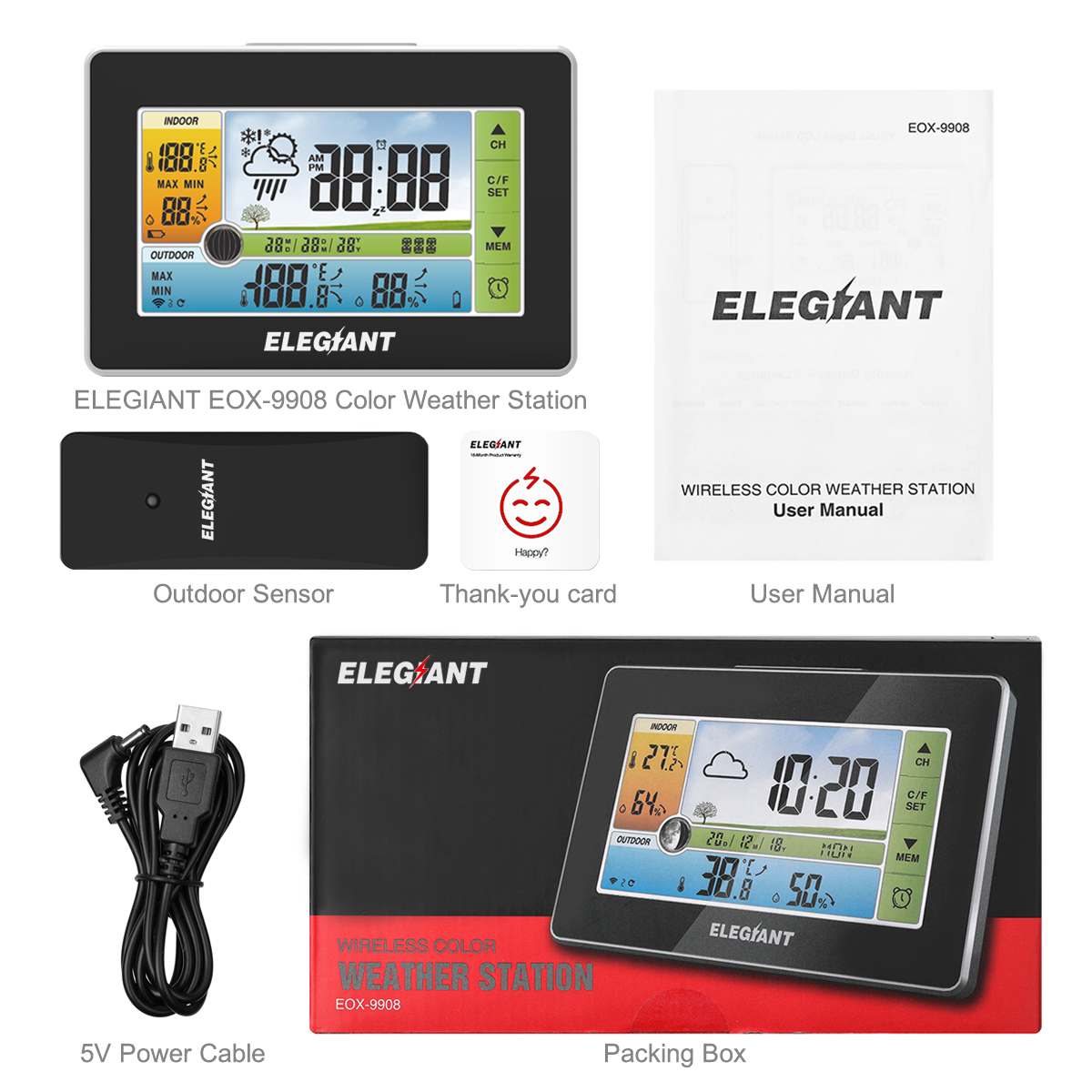 Elegiant Lcd Digitale Touch Weerstation & Outdoor Sensor Thermometer Hygrometer Vochtigheid Temperatuur Instrumenten 3CH