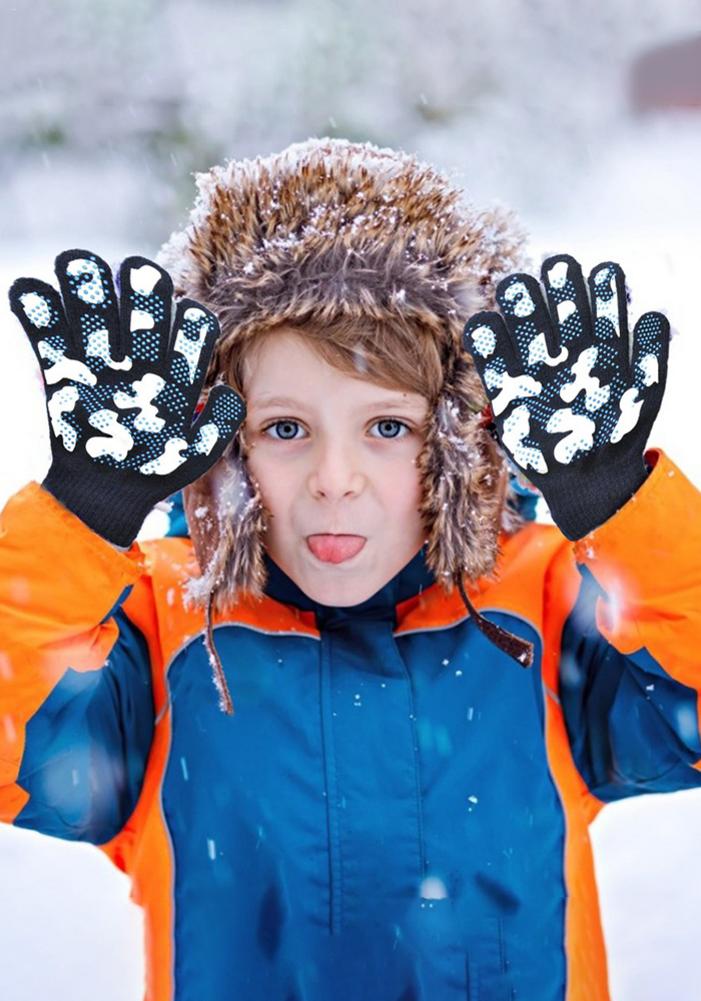 Coppia di guanti mimetici elasticizzati magici per ragazzi guanti antiscivolo caldi invernali per bambini forniture per la cura dei bambini all'aperto