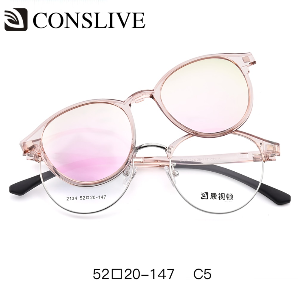 2 in 1 Eyeglasses with Clip on Sunglasses Women Glasses with Magnetic Sunglasses Round Glasses with Lenses 2134