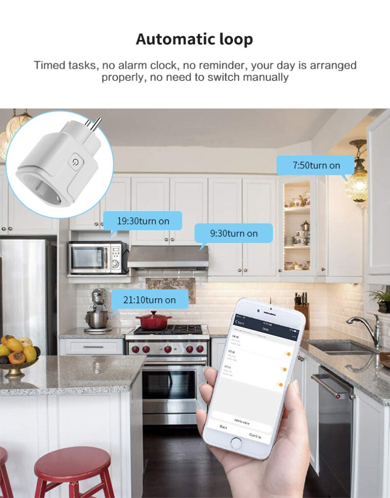 Tuya 16A WiFi Smart Socket EU Plug Outlet Voice Phone Control Timing Function Automation Modules Work with Alexa Google Home