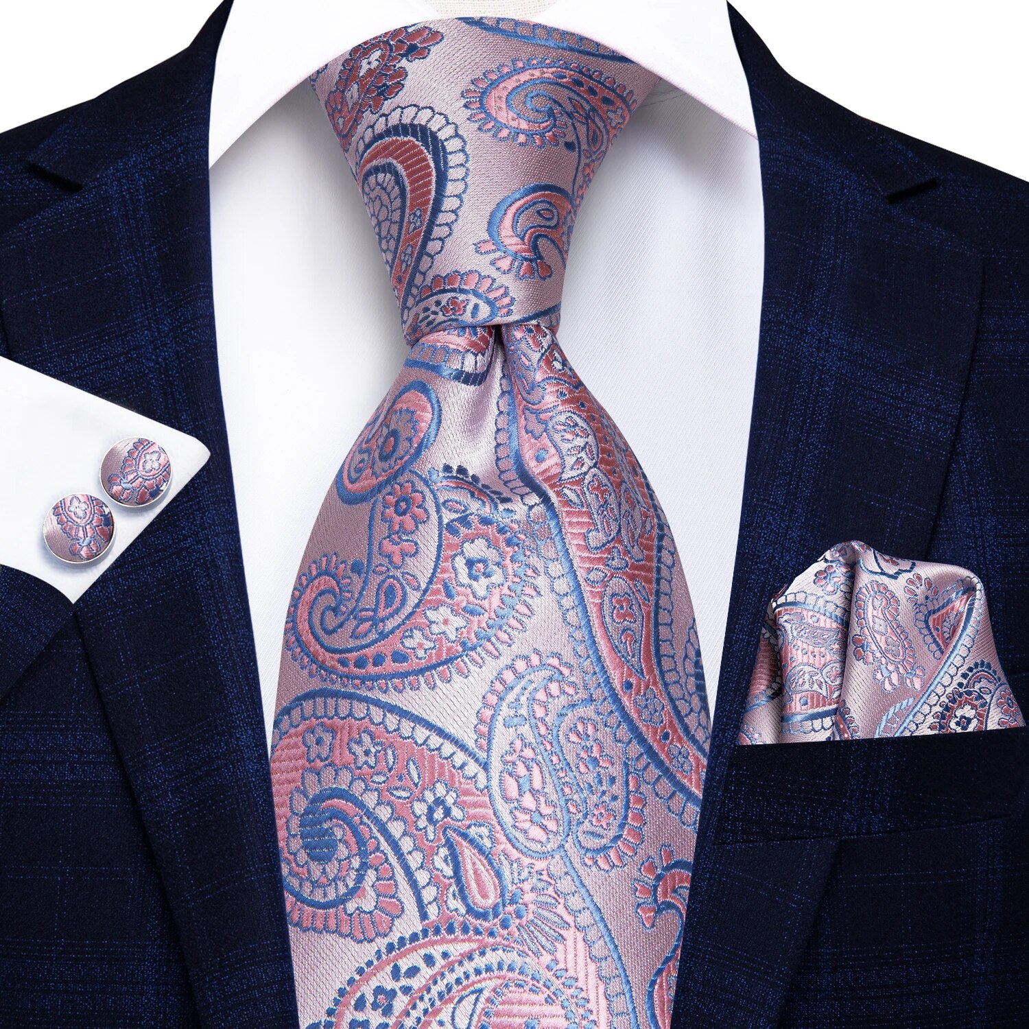Hi-Tie-corbata de boda de seda de para hombre, color azul pavo real, gemelos, , conjunto de corbata de para de negocios: Azul cielo