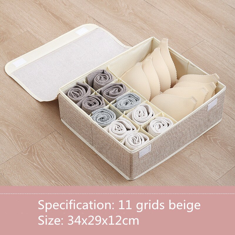 Thuis bh opbergdoos sokken doos bakken ondergoed organizer box opberg organizer stofhoes opbergzak: Beige 11 roosters