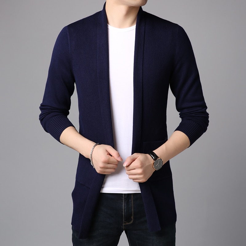 Cardigan Long en tricot pour homme, chandail de à la , coupe ajustée, pardessus tricoté, Style coréen, vêtements décontractés, automne 2022