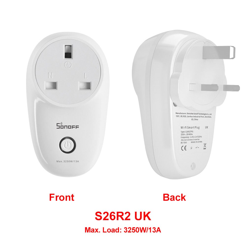 Sonoff S26 R2 Wi-Fi Smart Plug Wireless 16A Smart Socket Switch Voice Control Timing Remote Control via eWeLink Google Alexa: S26R2 UK