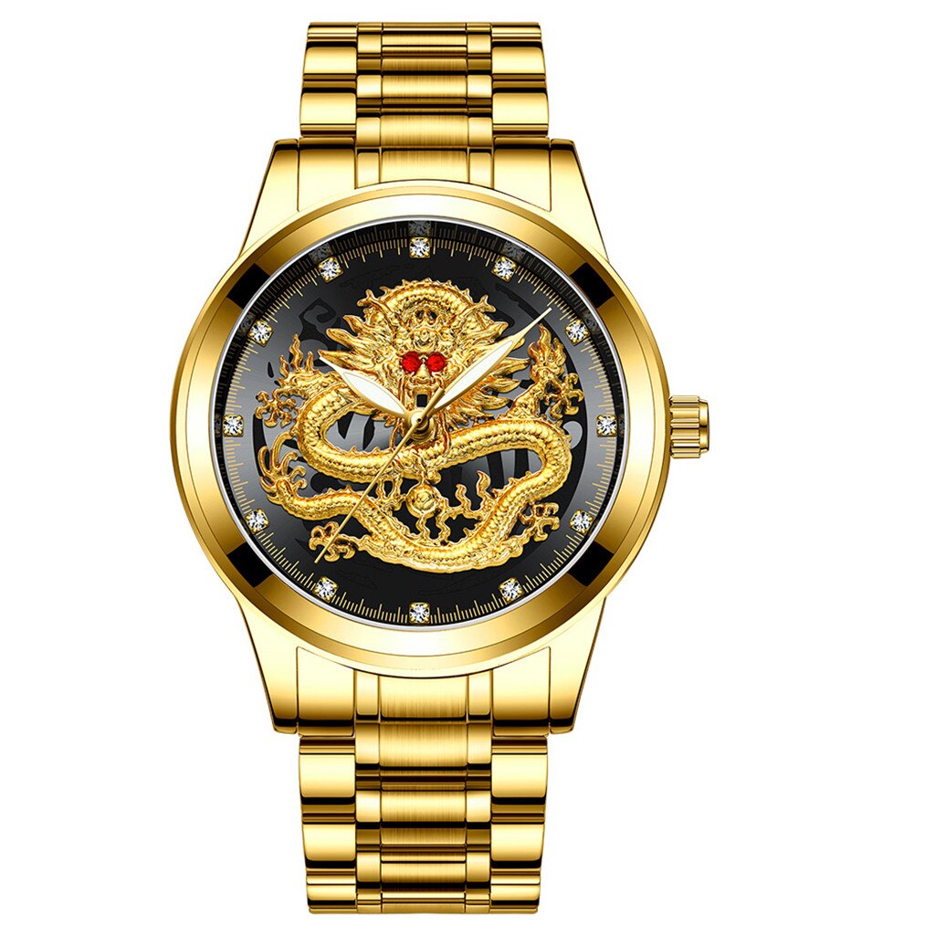 Reliëf Diamant Draak Gezicht Horloge mannen Waterdichte Quartz Horloges