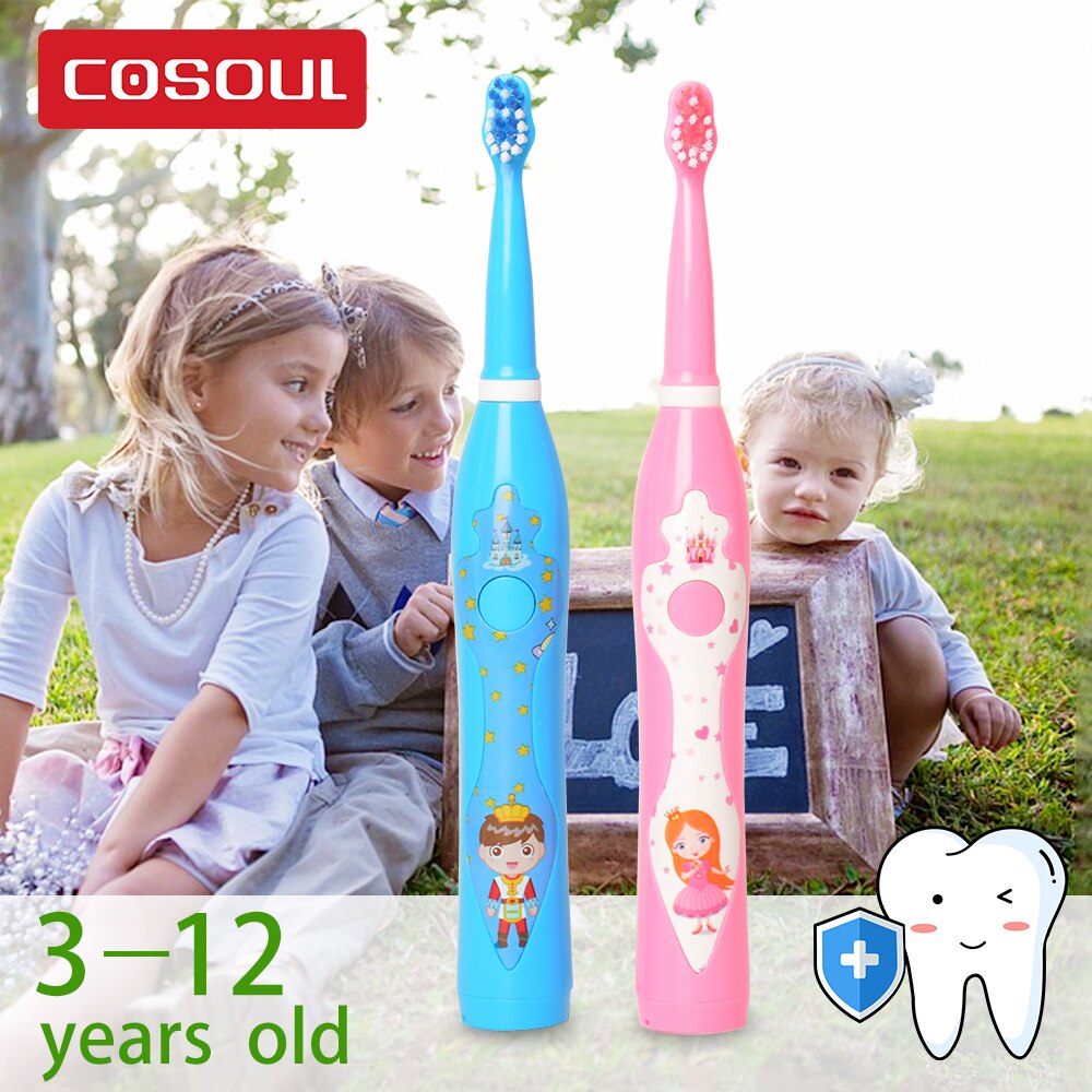 COSOUL-cepillo de dientes eléctrico sónico para niños, cepillo recargable de princesa, cartón, para niños de 3 a 12 años