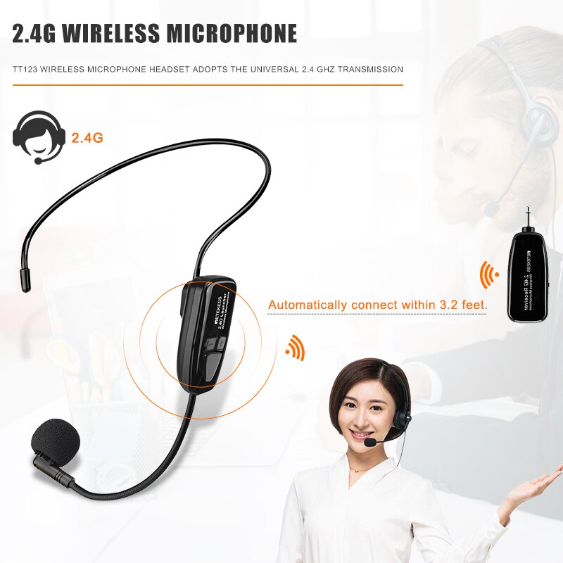 Retekess TT123 2.4G Head-Mounted Draadloze Microfoon Zender Met Ontvanger Voor Voice Versterker Luidspreker Onderwijs Tour Guide