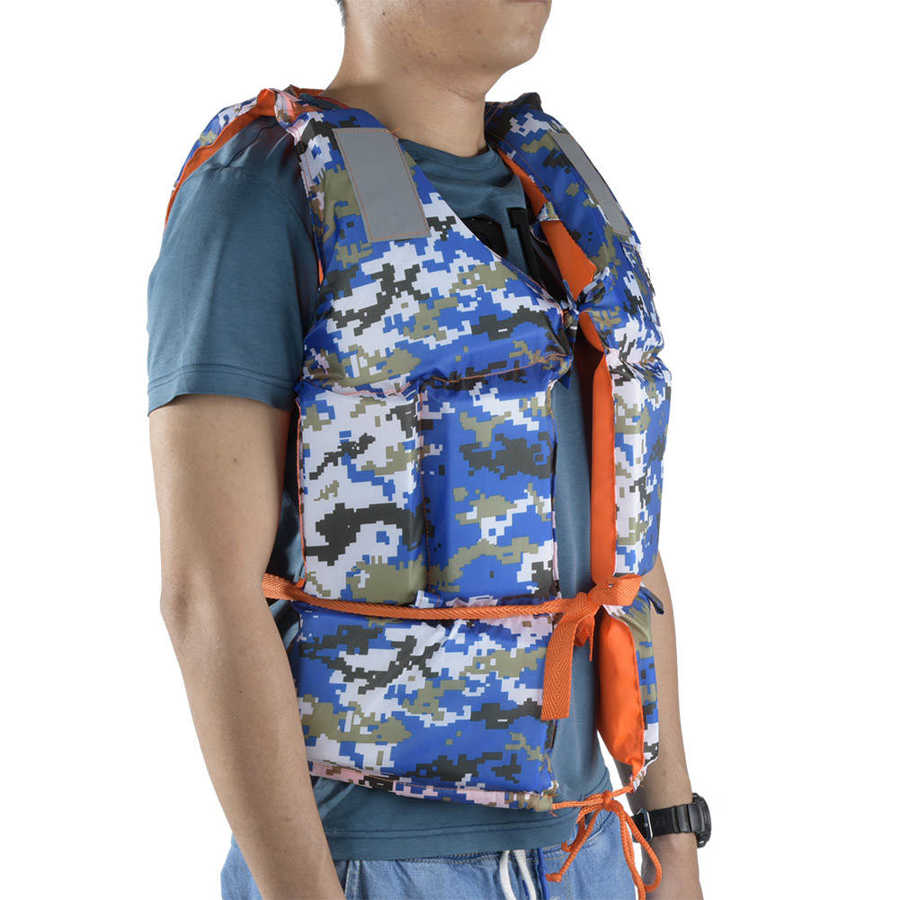 Swimming Floating Life Jacket Adult Life Vest Surfing Boating Buoyancy Vest Aid Blue and Camouflage Swimming Life Jacket