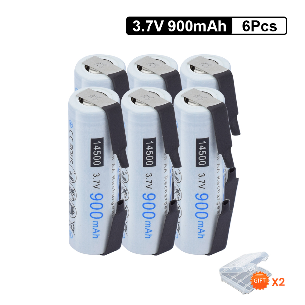 PALO 14500 Li-ion Rechargeable Batteries 3.7V AA Battery 14500 with welding tabs for Led Flashlight Headlamps Toys Top Head: WHITE