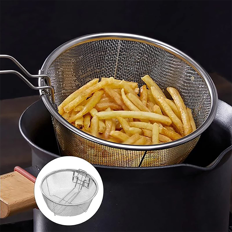 Cesta de batatas fritas em aço inoxidável com alça, filtro fritadeira, branqueamento Skimmer para cozinha