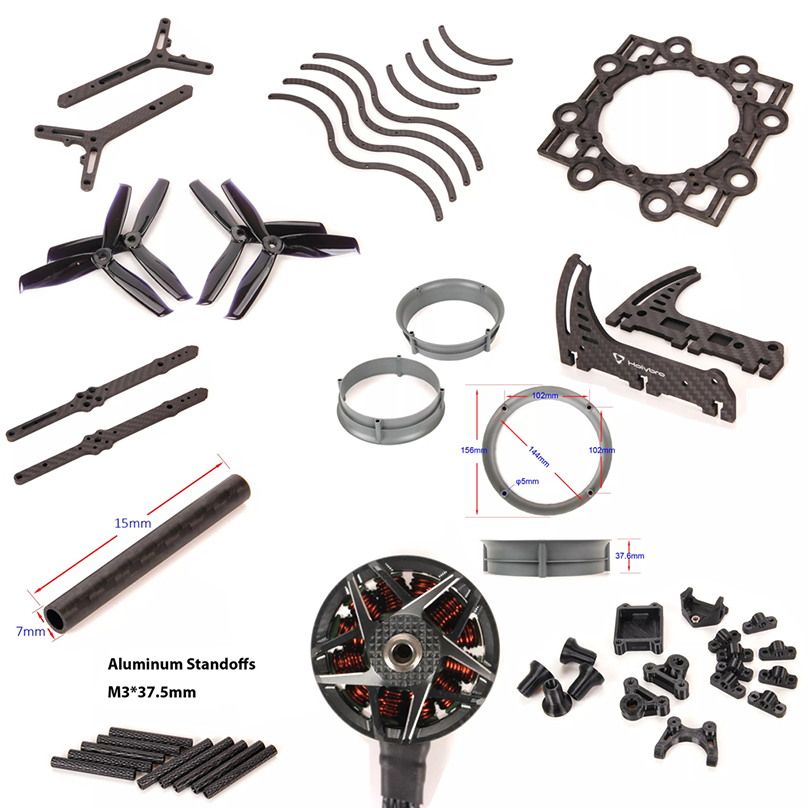 Holybro Kopis X8 Cinelifter 5" Caged / Ducted Spare Parts Top/Bottom Plate F60 1750KV Motor Carbon Fiber Cage 5055S-3 Propeller