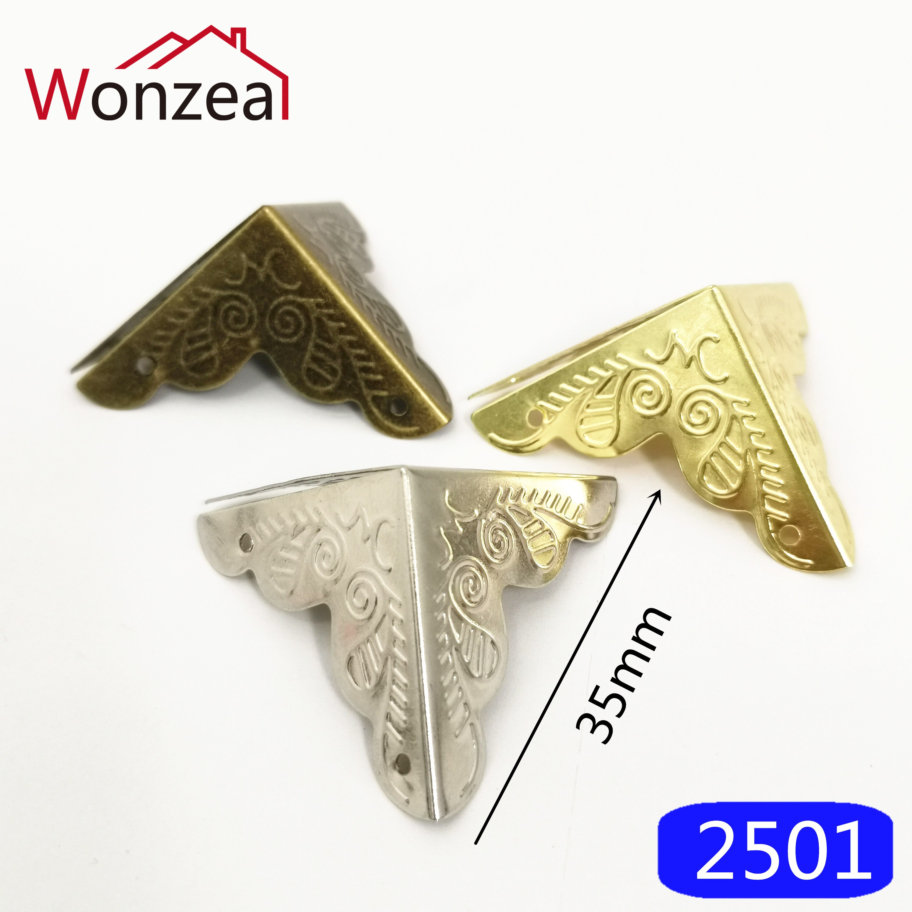 12 stks/partij Doos Hoeken Beugels Decoratieve Hoek Voor Meubels Decoratieve Driehoek Rotan Gesneden Antiek messing/Zilver/Gouden