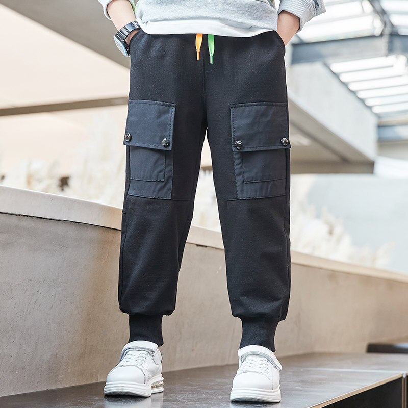 Pantalon Cargo pour garçon de 4 à 14 ans, avec poches, Style coréen, printemps automne, pantalon de Sport en coton, pantalon de loisirs pour enfants