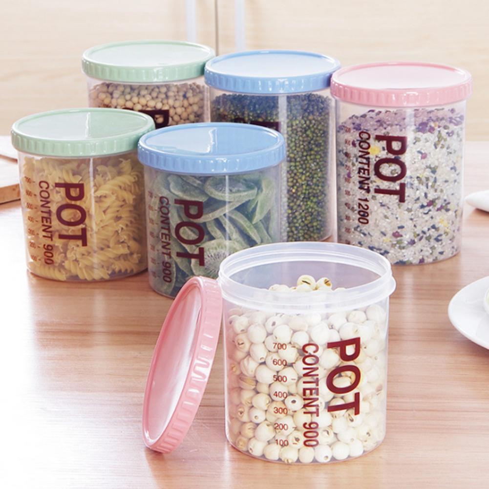 700/900ml Plastic Storage Can With Scale Sealed Tank Stackable Dried Fruit Tea Coarse Cereals Sealed Jar Kitchen Accessories