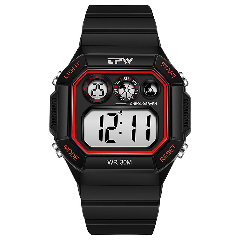 Te Lezen Grote Cijfers Cool Horloges 44Mm Wijzerplaat 30M Water Weerstaan Led Back Light: Red