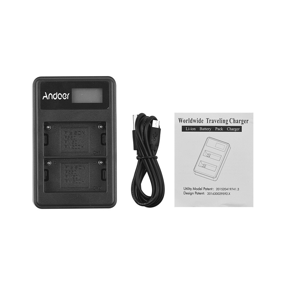 Andoer LCD2-NPF550 USB Dual del cargador de batería para Sony NP-F550 NP-F570 NP-F530 NP-F330