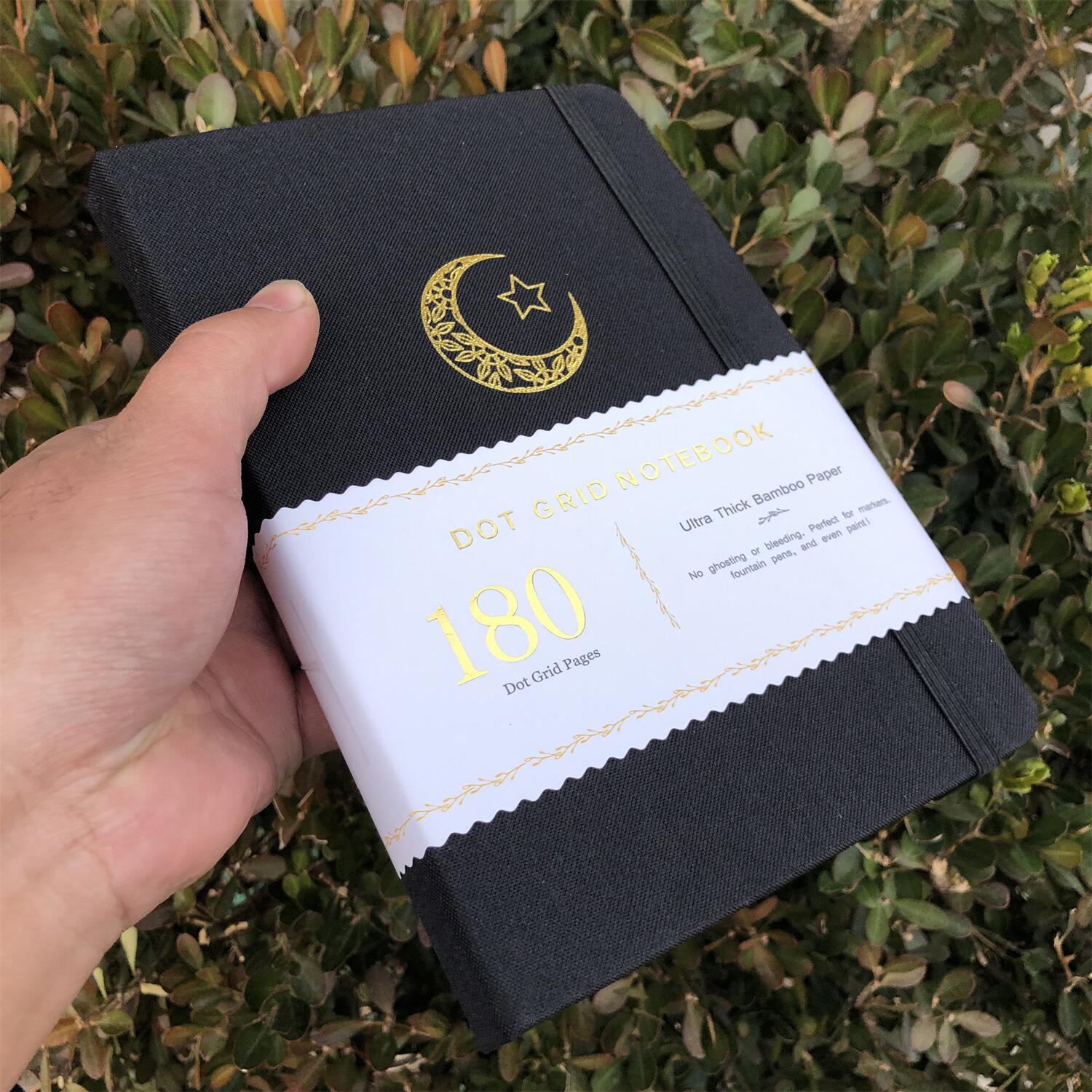 Zwarte Maan A5 Gestippelde Notebook Dot Grid Journal 180gsm Papier Vegan Stof Hardcover