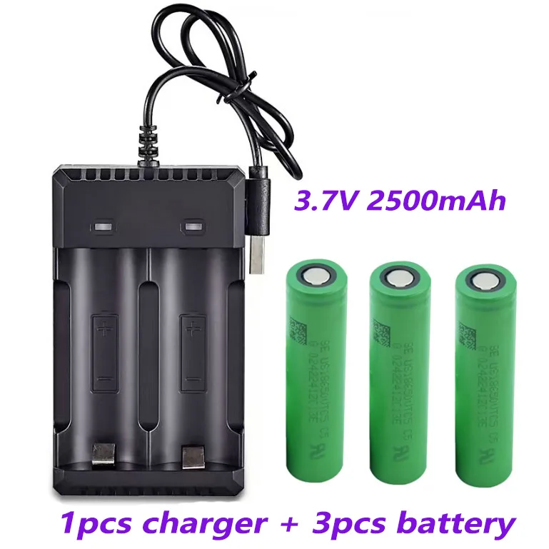 100% original 18650 Rechargable Battery 18650 3.7 V Battery for LED Lantern torch+USB Charger: Dark Khaki