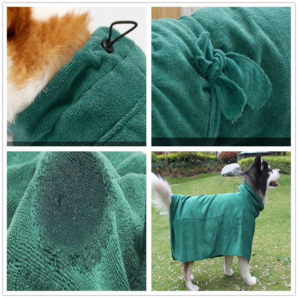 Super Absorbent Dog Bathrobe Pet Clothes 356g Microfiber Surfing Towel Fast Drying Soft Coat Adjustable for Medium Large Dog