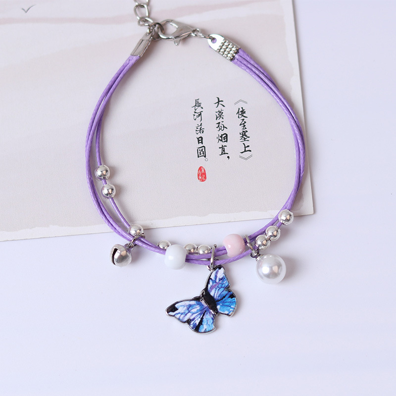 Brazalete con mariposa colgante separador con Perla azul para mujer y niña, PULSERAS CON ABALORIOS de estrellas, cadena para la muñeca, cadena ajustable con cierre de langosta