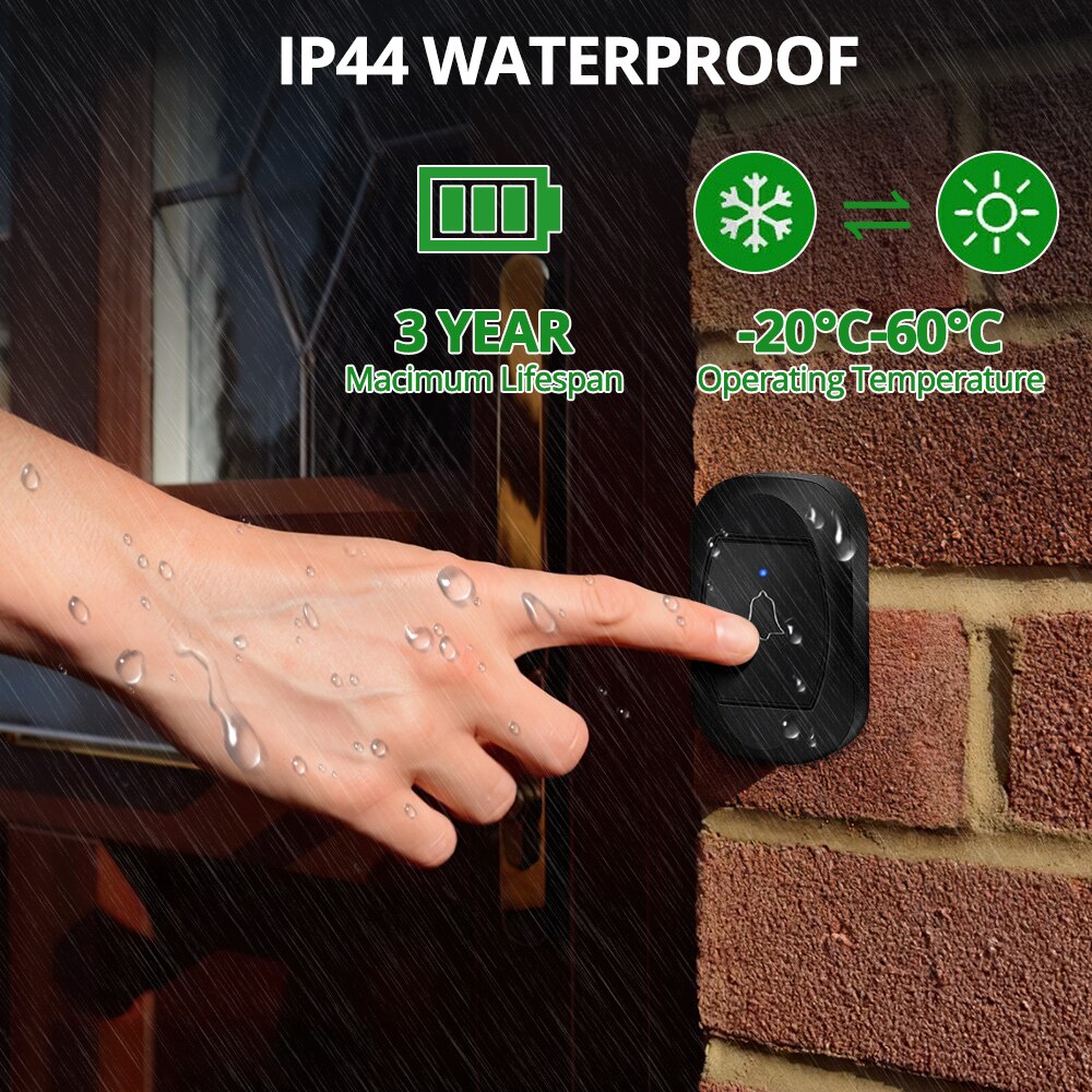 Stylish Wireless Doorbell Remote Door Bell Adjustable Volume with Time Shows for for Home Apartment Classroom Office Villas