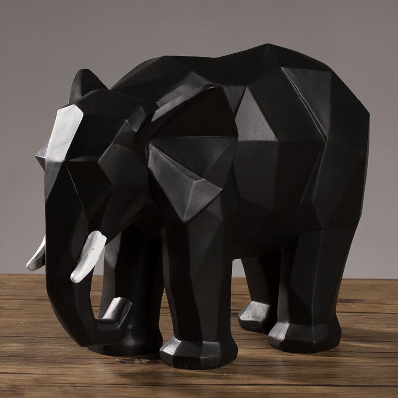 Elefant statue abstrakt harpiks ornamenter sort hvid geometrisk elefant dyr skulptur håndværk boligindretning model