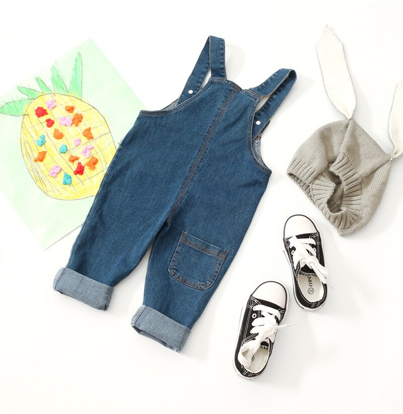 Combinaison Denim pour filles de 2 3 4 5 6 ans | Combinaison en Jean avec poche à boutons, pour enfants