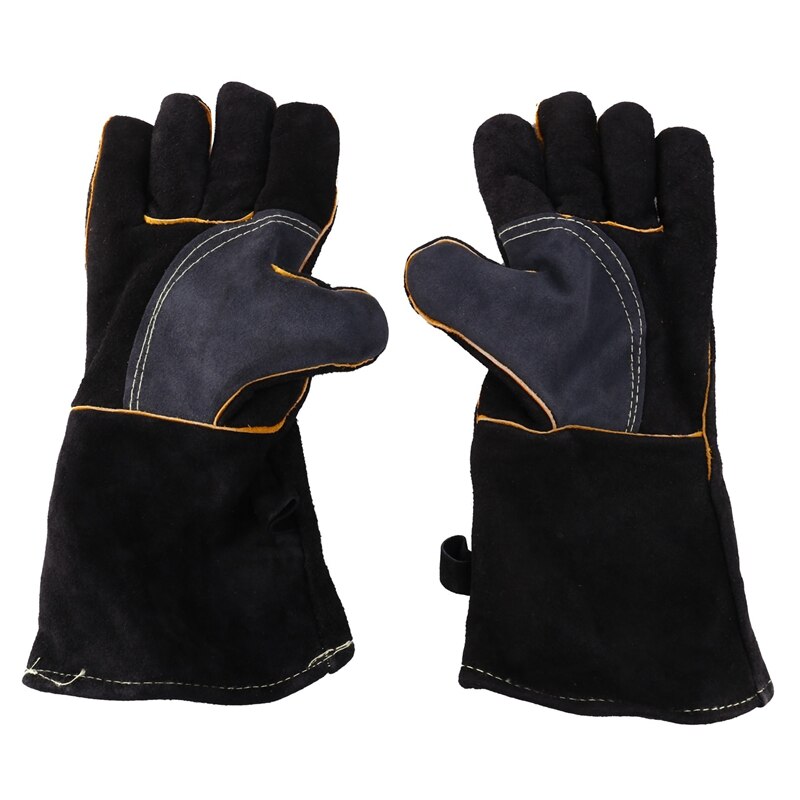 Extreme Heat&amp;Fire Resistant Gloves Leather with Stitching,Mitts Perfect for Fireplace,Stove,Oven,Grill,Welding,Bbq,Mig,Pot Holde: Blue