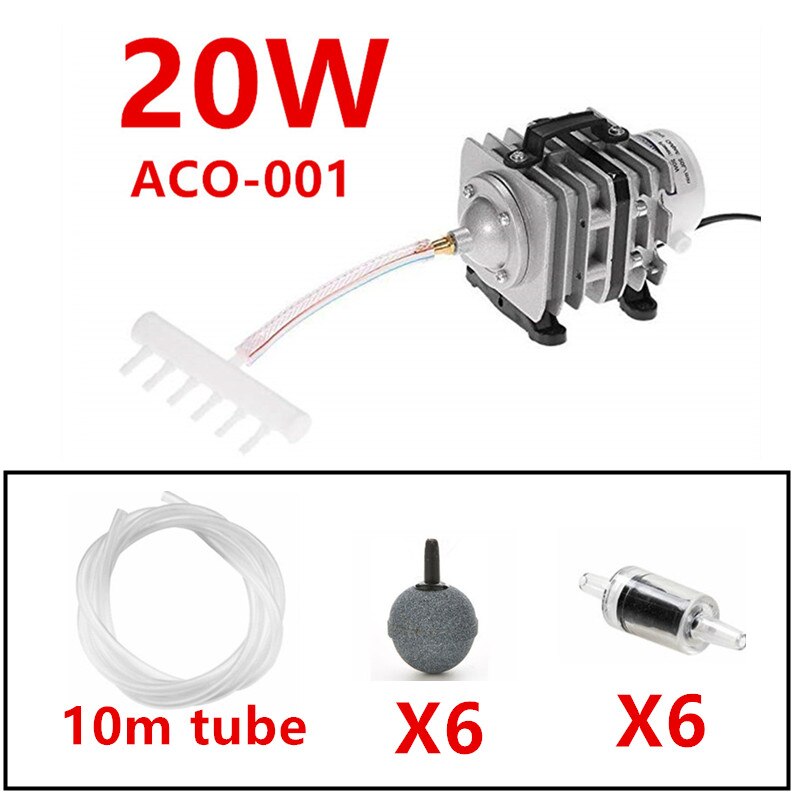 20/35/45W Electromagnetic Aquarium Air Compressor Super Fish Tank Pond Air Compressor Oxygen Pump With 6 Way Splitter Air Valve: 20W and air tube