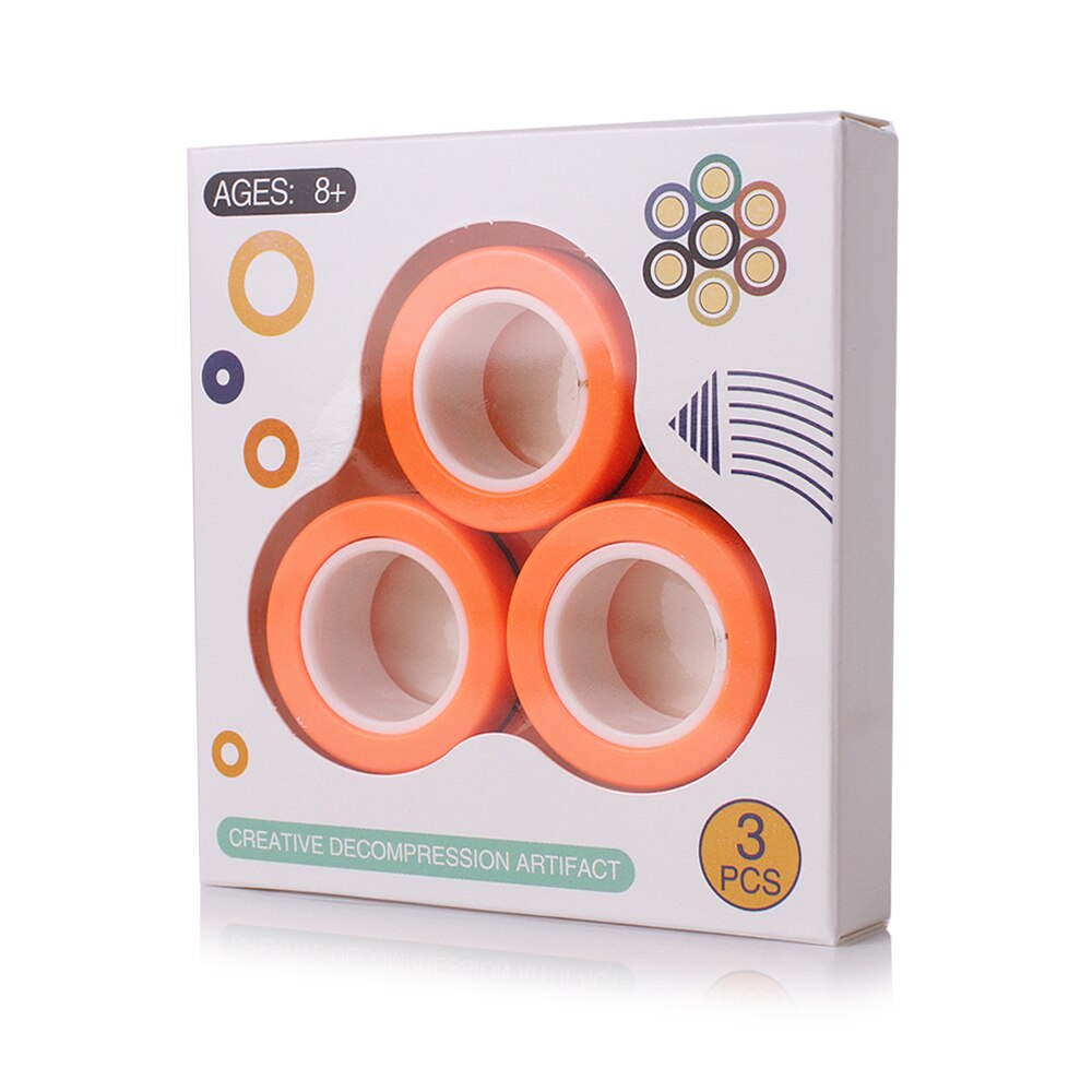 3 teile/satz Magnetische Ringe Angst betonen Linderung Fokus Magnetische Armbinde Ring Magie Entpacken Spielzeug Dekompression Spielzeug für Autismus ADHS: Orange Kasten