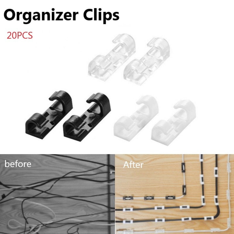 20Pcs Self Stick Wire Organizer Line Cable Buckle Clips Clamp Table Wall Fixer Fastener Holder on Data Telephone Line Winder