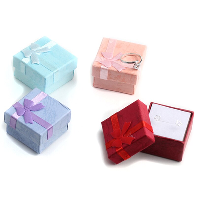 4 stuks 4x4 cm Sieraden Organizer Box Ringen Opbergdoos Kleine Geschenkdoos Voor Ringen Oorbellen 4 kleuren