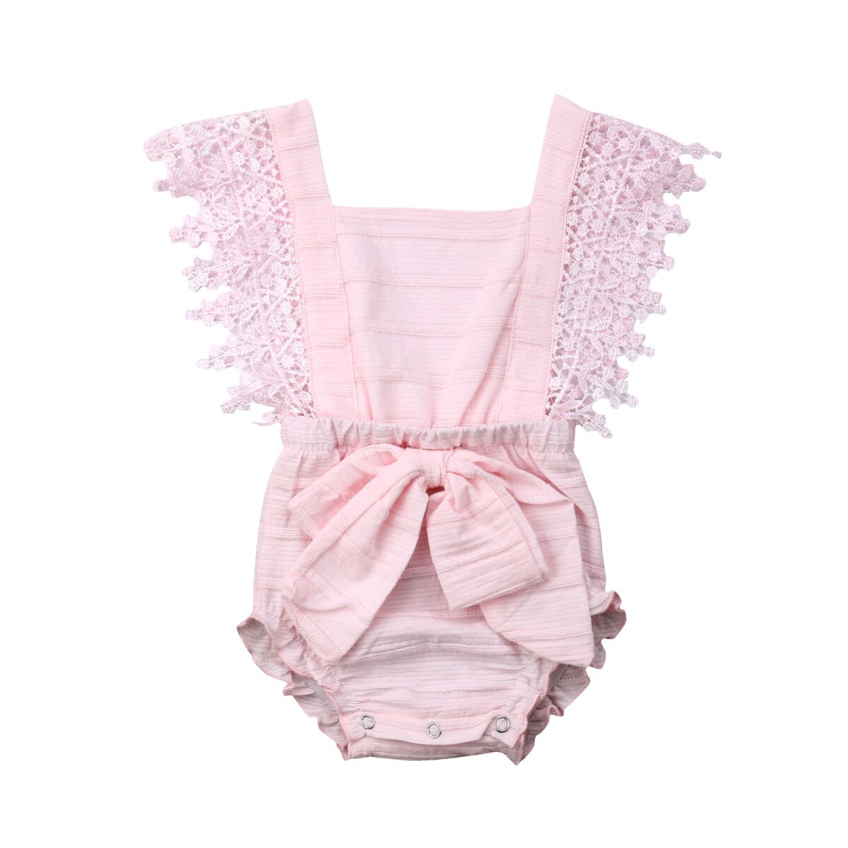 0-18M Nieuw Zomer Mooie Peuter Baby Meisjes Jongens Romper Lace Mouwen Effen Strik Jumpsuits Kleding: Roze / 18m