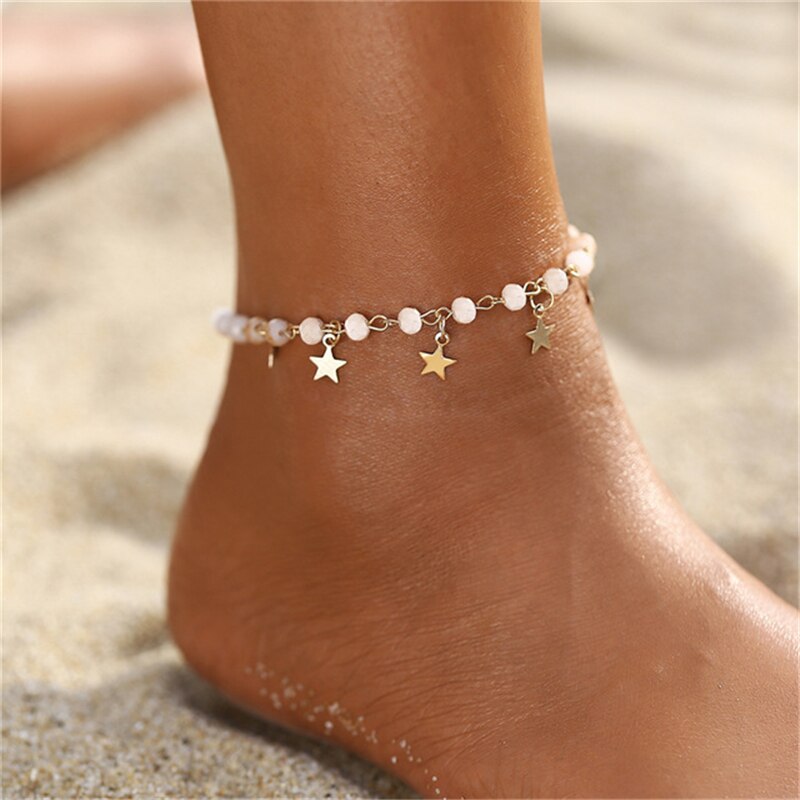 Tobillera estilo bohemio estrella Luna corazón para mujer, tobillera Vintage Multi cadena para mujer, pulseras en pierna joyería femenina océano
