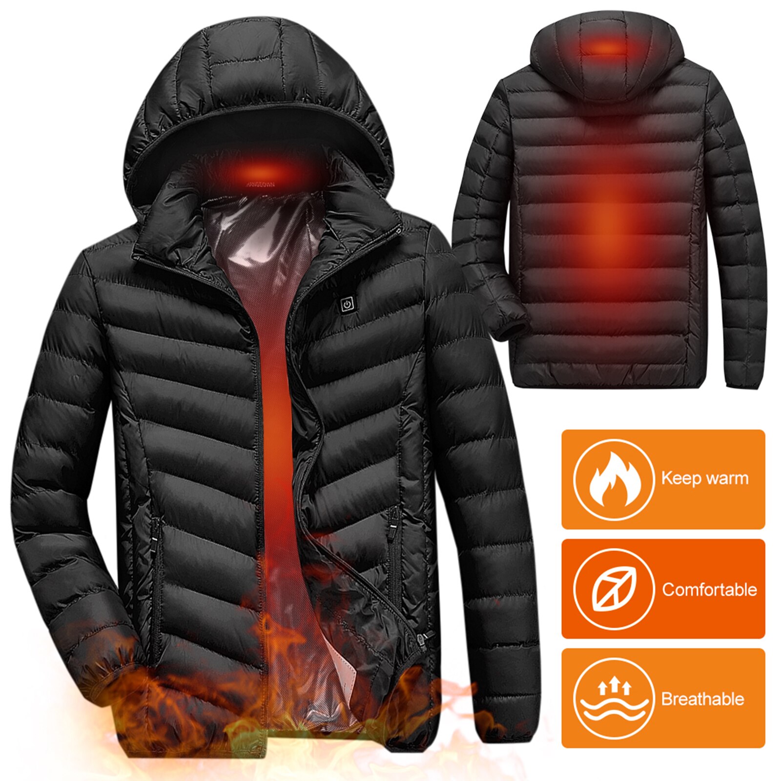 Electric Heating Coat Men Women USB Charging Heated Jacket with Removable Hood for Walking Camping Ice Snowboard coat Plus Size