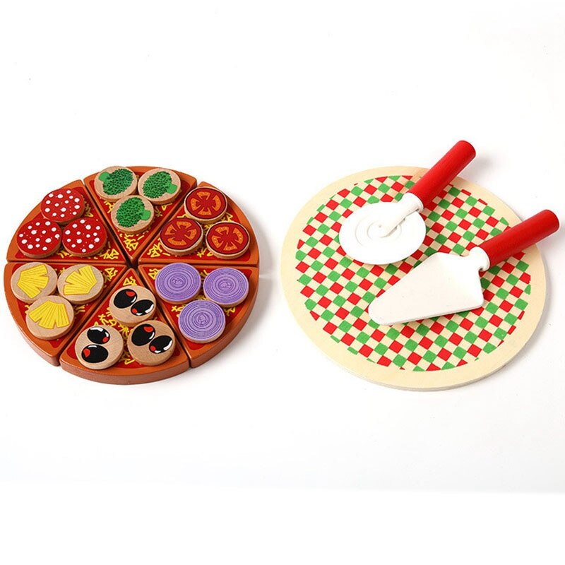 27Pcs Pizza Houten Speelgoed Voedsel Koken Simulatie Servies Kinderen Keuken Pretend Play Speelgoed Fruit Groente Met Servies