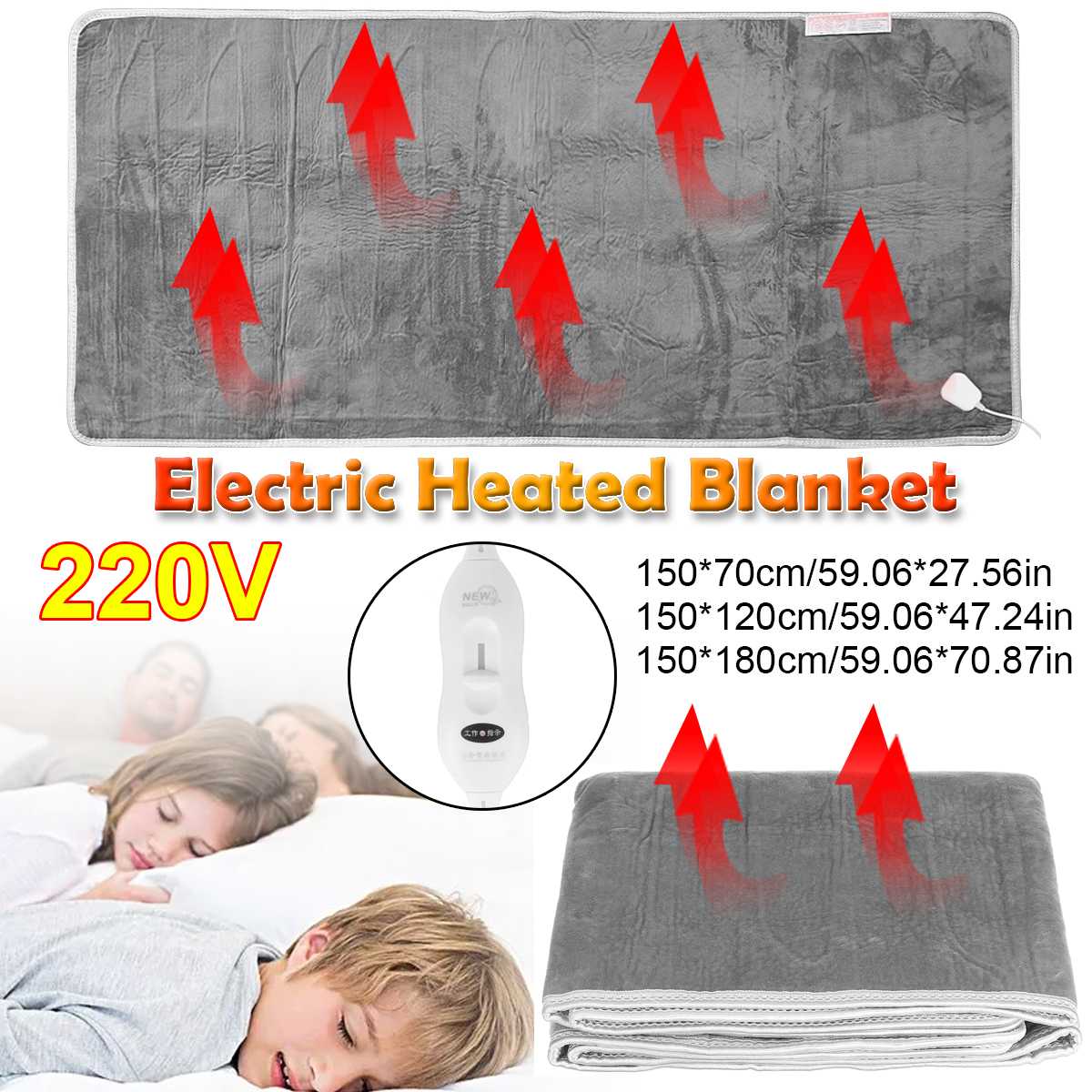 Elektrisk tæppe 110v/220v grå varmelegeme sengetermostat blød elektrisk madras opvarmetæppe varmere varmelegeme tæppe