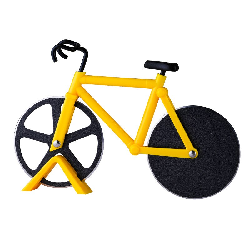 Recém aço inoxidável bicicleta ralador pizza corte cortador de pizza roda com titular profissional ajuda cozinha: Yellow
