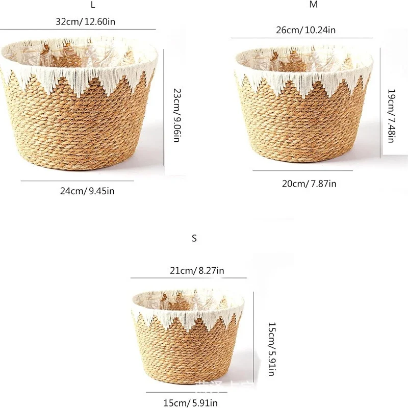Macetero Natural, cesta de mimbre, maceta, cesta de plantas de paja de ratán para el hogar, organizador de jardín, decoración de 22/25/32cm