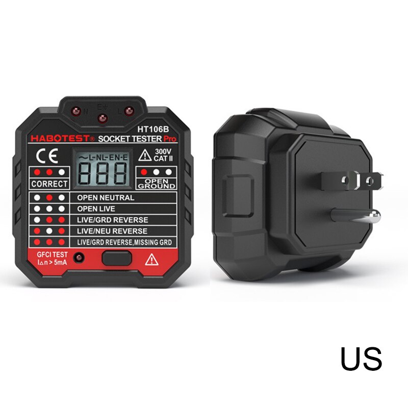 Socket Test Tool Power Electric Mains Fault Checker LCD Display Plug Test Machine THIN889: us plug