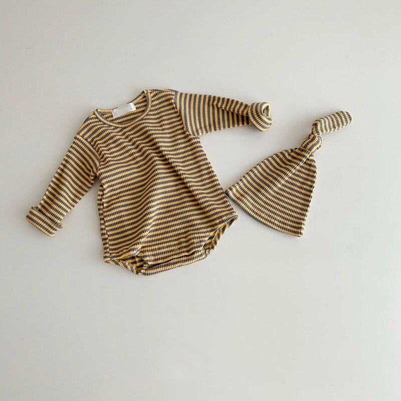 Milancel Baby Bodysuits Gestreepte Print Baby Jongens Een Stuk O Nek Peuter Meisjes Kleding Lente Baby Kleding: light brown as pic / 12m