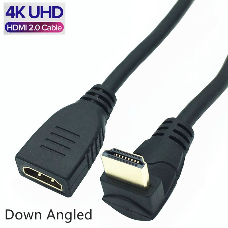 HDMI 2.0 Right Angle Cable Right Left Up Down HDMI v2.0 male to female panel mount w/ screw 4K*2k 60Hz HD extension cable 15CM: Down