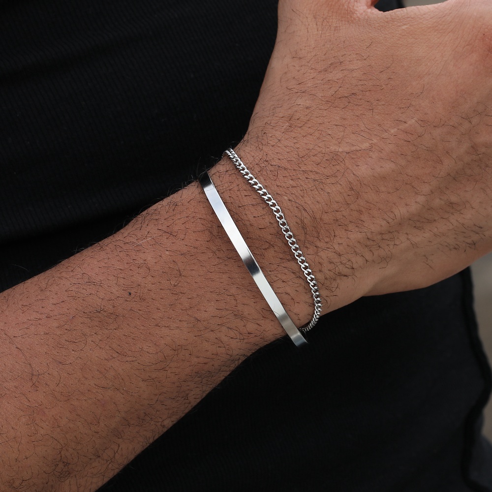 Pulseira de corrente cubana de aço inoxidável de 3mm, acessórios de joias de hip hop de rua masculino, pulseira aberta ajustável