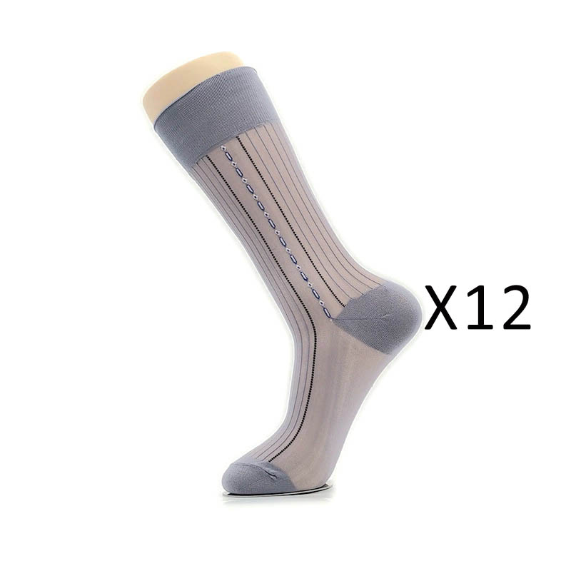 12 Pairs Large Size Summer Socks Mens Nylon Thin Breathable Middle-Eged Elderly Silk Socks Business Work Party Dress Long Socks: 4