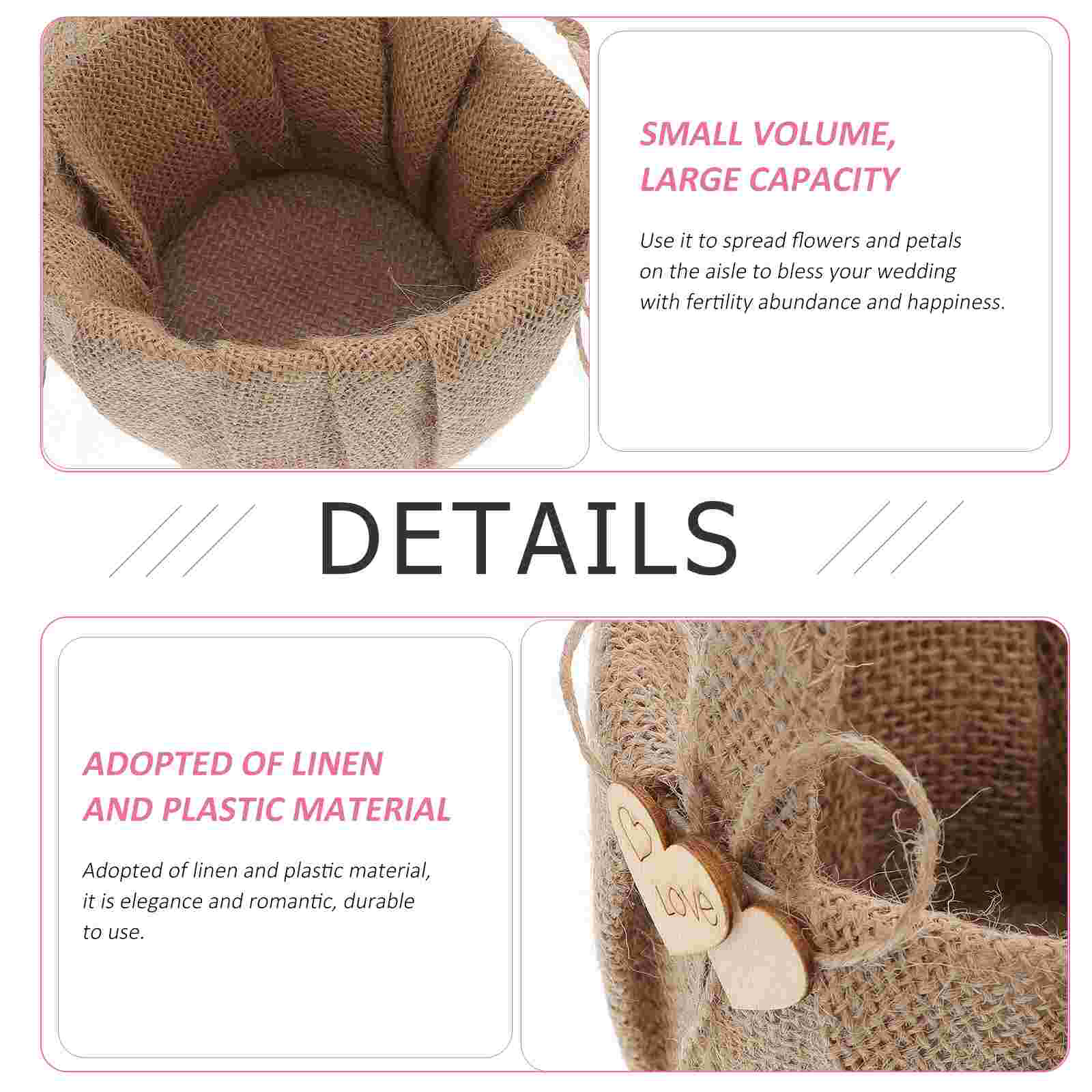 Linen Handheld Storage Basket Wedding Flower Girls Basket Ceremony Basket