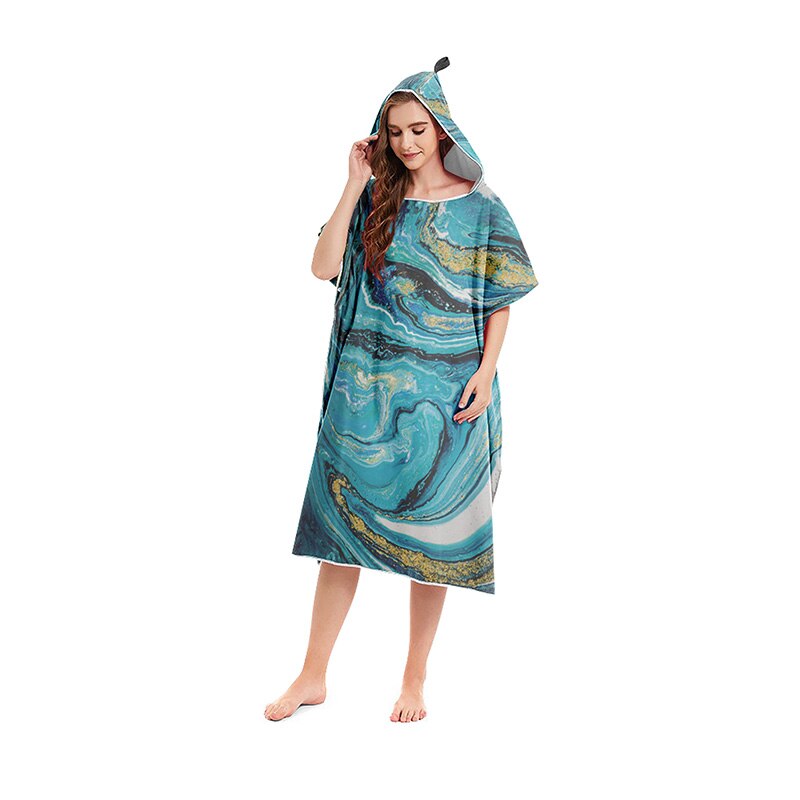 Microfiber Bath Towels Marble Pattern Changing Beach Poncho Hooded Bathrobe Cloaks for Swimming Pool Gym Fitness Bath Towels: 09B