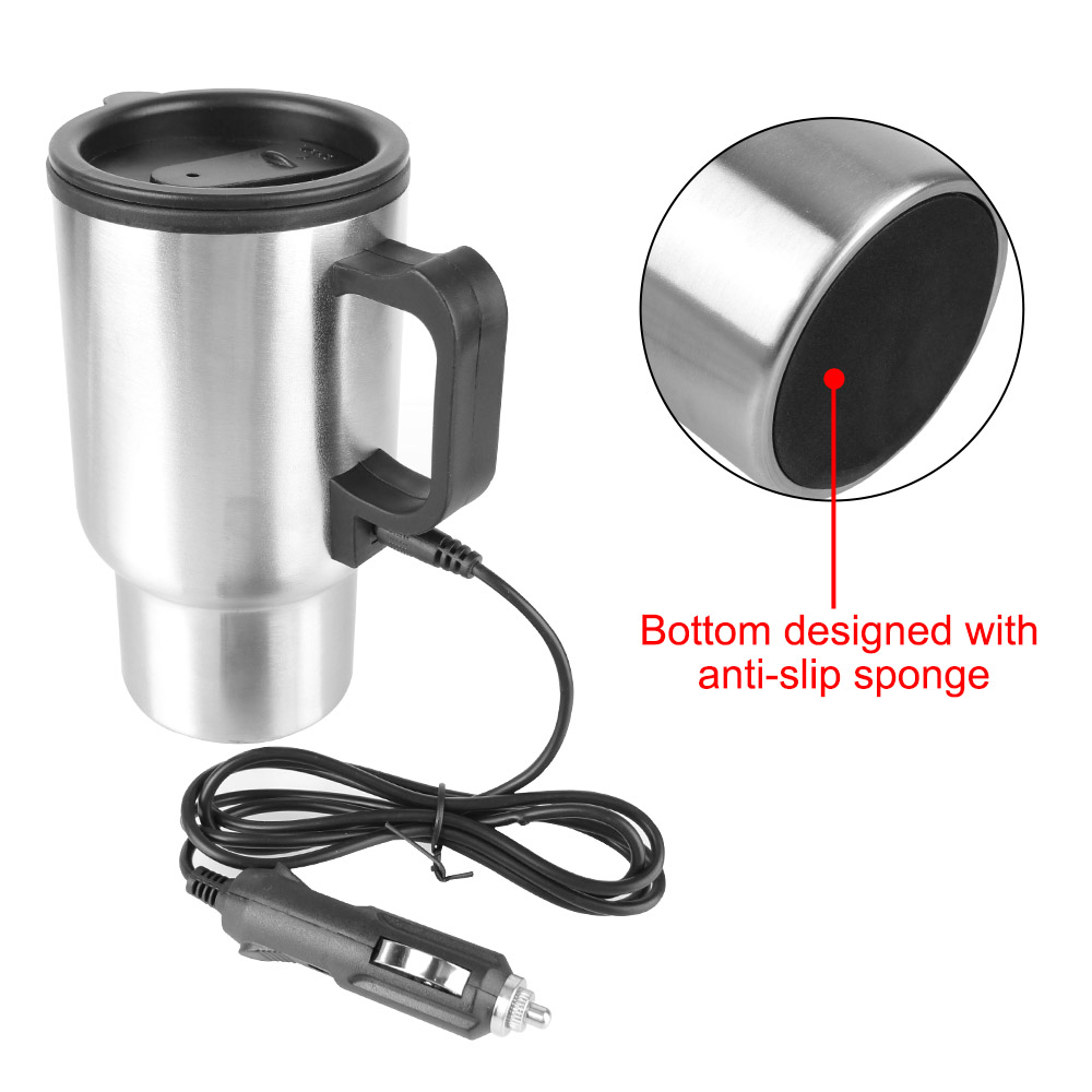12V 450Ml Elektrische Verwarming Auto Waterkoker Water Melk Thermische Mok Camping Reisketel Roestvrijstalen Voertuig Verwarmingsbeker