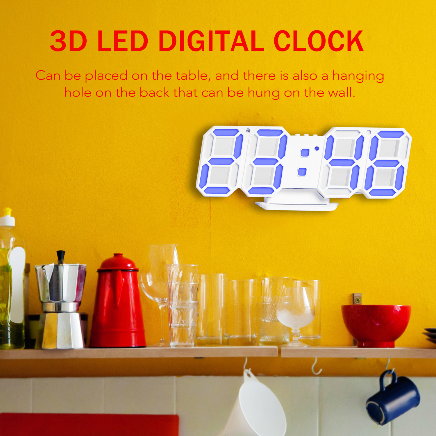 3D LED Digital Clock Electronic Table Clock Alarm Clock Wall Glowing Hanging Clocks Blue/Red/Green/White table clock