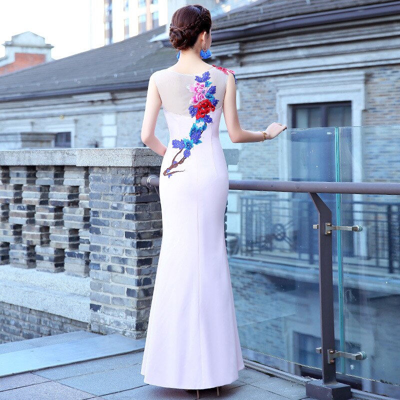 Borduurwerk chinese traditionele plus size 5xl vestidos cheongsam bruid bruiloft feestjurk zeemeermin sexy lange qipao