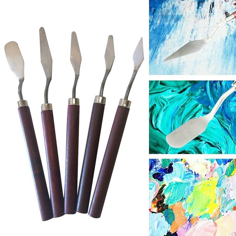Juego de espátula de acero inoxidable , surtido de 5 unidades, paleta de cuchillos, pintura al aceite, juego de herramientas para pintar en lienzo, hoja flexible